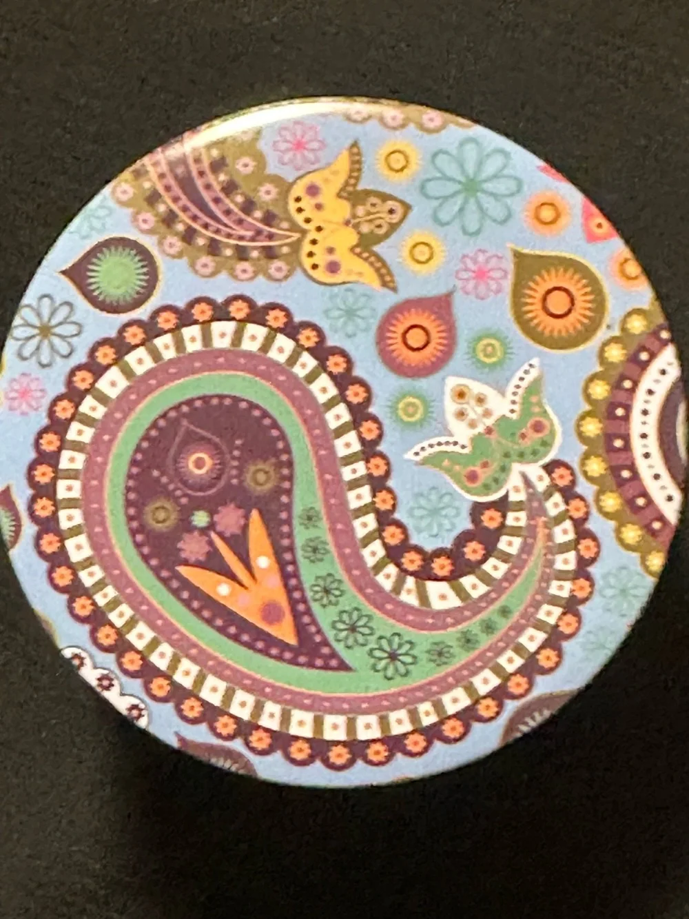 New, Sealed 100% Soy Candle in Decorative Blue Paisley Tin- Peppermint Scent